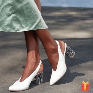 Lefler Randall Estelle Slingback Pump Size 9B White with Round Snakeskin 3” Heel